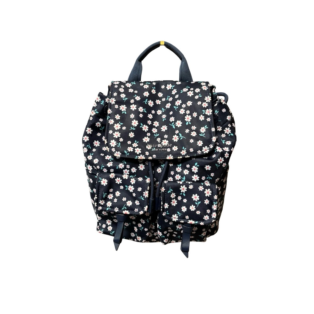 Kate Spade Chelsea Medium Backpack Navy Blue Floral Nylon Daisy Print Bag